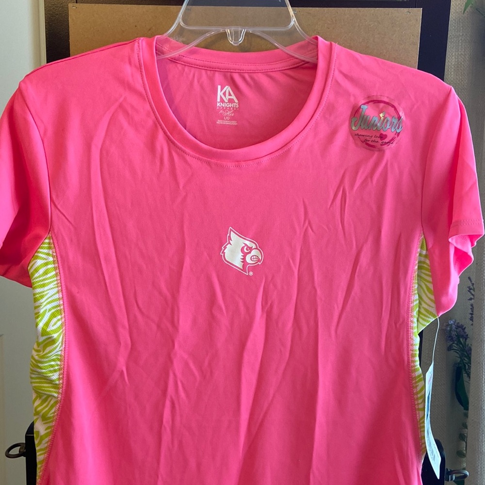 NWT knights apparel pink top w/ cardinal logo L Jrs